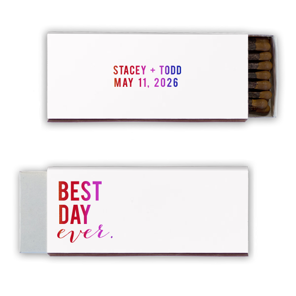 50 Stacked Best Day Ever Name and Date Wedding Match - Personalized Anniversary Cigar Matchbox (Foil)