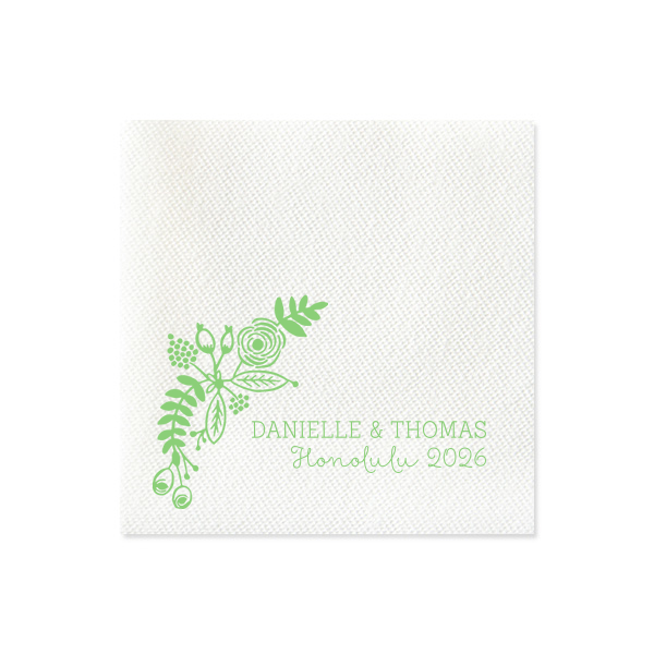 ForYourParty's chic Kiwi Cocktail Napkin with Matte White Foil has a Rustic Floral Accent graphic and is good for use in Floral themed parties and are a must-have for your next event—whatever the celebration!