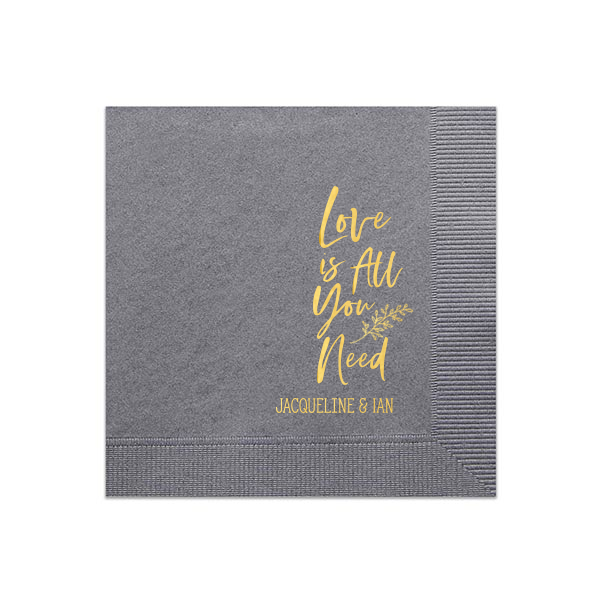 50 Love Is All You Need Napkin - Personalized Anniversary Luncheon Napkin (Foil)