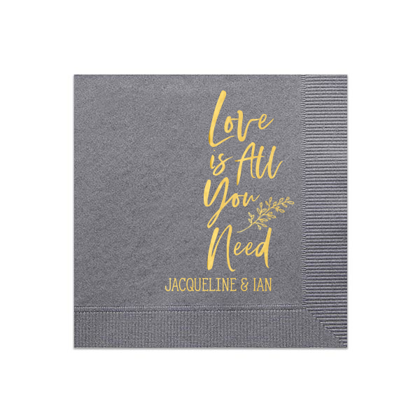 50 Love Is All You Need Napkin - Personalized Anniversary Cocktail Napkin (Foil)