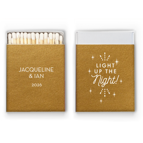 50 Light Up The Night Sparkle Match - Personalized Wedding Square Matchbox (Foil)