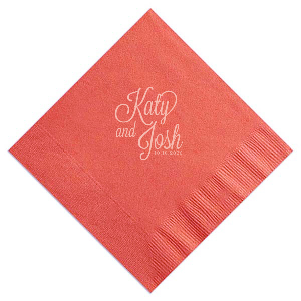 Embrace elegance with the Formal Names Wedding Napkin, where sophistication meets celebration. The couple's names are beautifully scripted, adorned with curls and swirls. This stylish design, accented with the event date, adds a refined touch, making every detail of your special day memorable.