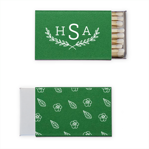 50 Monogram Leaf Flourish Matchbook - Personalized Wedding Classic Matchbox (Foil)