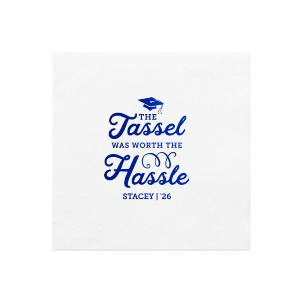 ForYourParty's elegant Powder Blue Cocktail Napkin with Shiny Royal Blue Foil has a Cap graphic and is good for use in Graduation themed parties and are a must-have for your next event—whatever the celebration!
