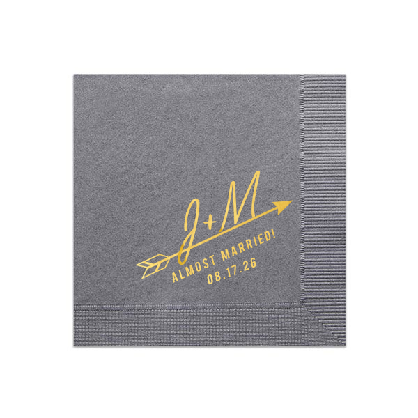 Our beautiful custom Slate Cocktail Napkin with Shiny 18 Kt Gold Foil has a Arrow 2 graphic and is good for use in Accents, Frames, Wedding themed parties and can be customized to complement every last detail of your party.