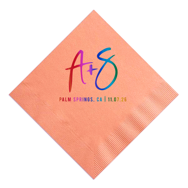 The Bold Script Initials Wedding Napkin features the couple's first initials in an exuberant, bold script, prominently showcasing their union. Beneath, the city and state, along with the event date in print, provide a personalized touch, making this napkin a remarkable statement piece for any celebration.