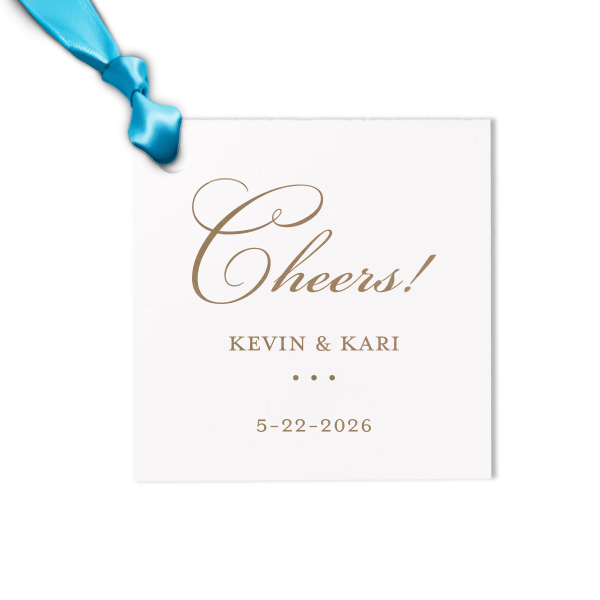 Celebrate with style using the Cheers! Name and Date Gift Tag. Its design highlights "Cheers!" in an elegant, scrolling font, symbolizing a toast to joy and good fortune. Paired with the couple's name and date, it transforms each gift into a graceful, personalized token of appreciation.