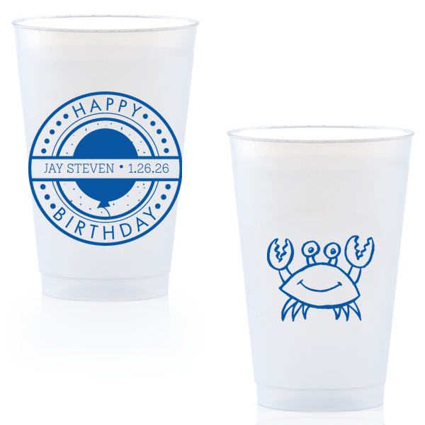 Cheers to another year with the Birthday Badge Cup, where a vibrant badge bursts with 'Happy Birthday,' balloons, and confetti. Personalize with the honoree's name and date, while a whimsical crab on the back adds a playful surprise.