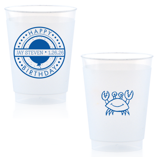 Cheers to another year with the Birthday Badge Cup, where a vibrant badge bursts with 'Happy Birthday,' balloons, and confetti. Personalize with the honoree's name and date, while a whimsical crab on the back adds a playful surprise.