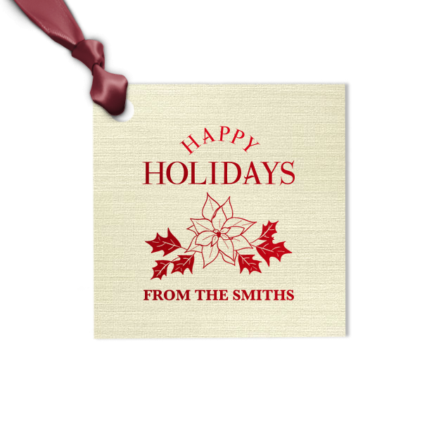 25 Poinsettia Holiday Gift Tag - Personalized Christmas Square Gift Tag (Foil)