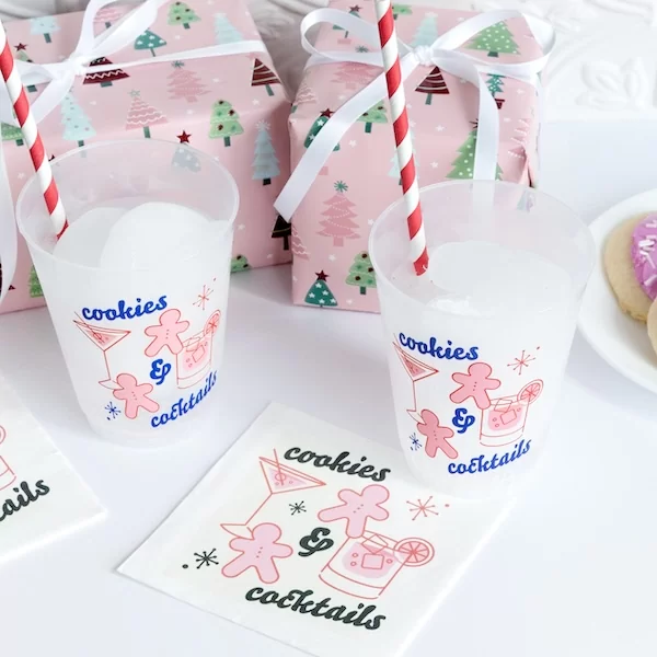 Cookies and Cocktail holiday napkins and cups