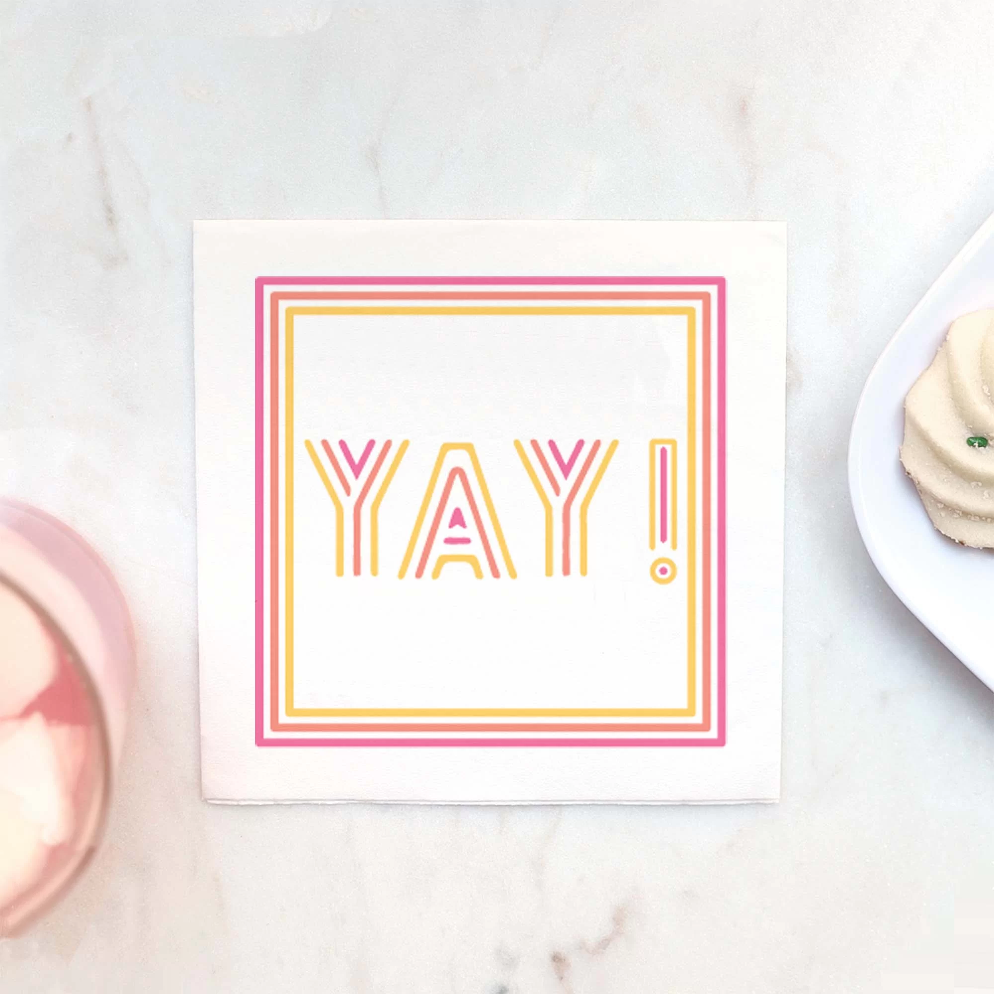 Party Napkin that says Yay with a neon inspired look