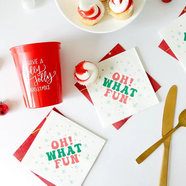 Oh What Fun Napkins with cup and cupcakes