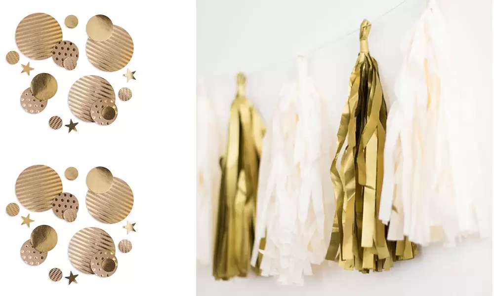 Gold Tassel banner and gold confetti