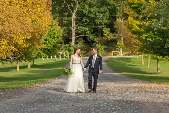 Fall Wedding Bride and Groom 