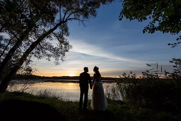 Fall Wedding Bride and Groom 