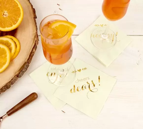 aperol spritz with personalized cocktail napkins