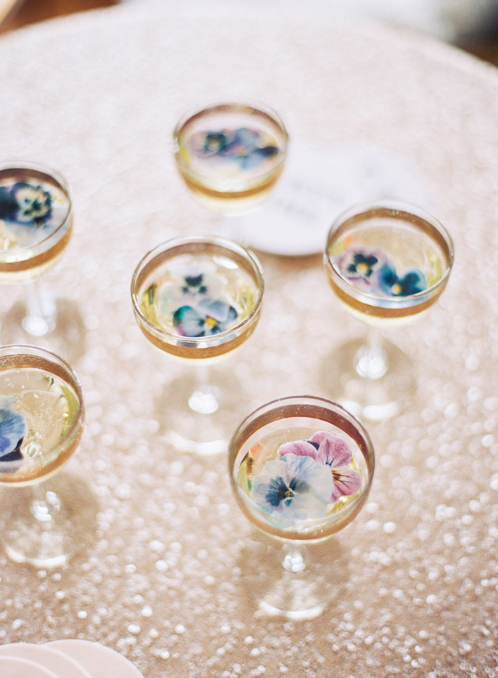 champagne with edible flowers