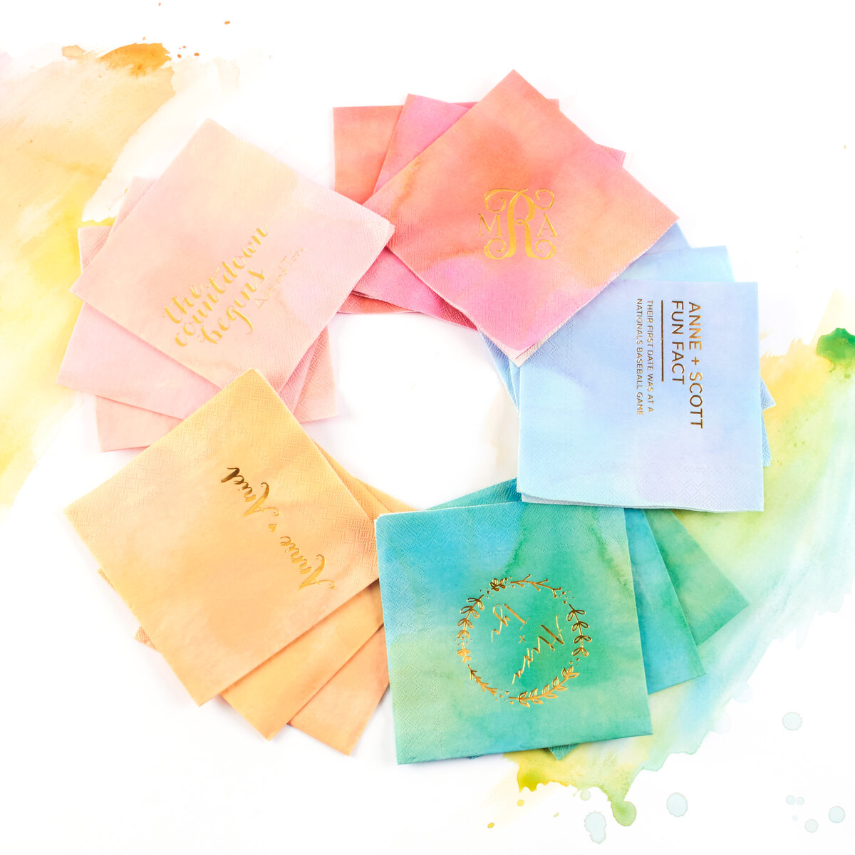 personalized watercolor cocktail napkins