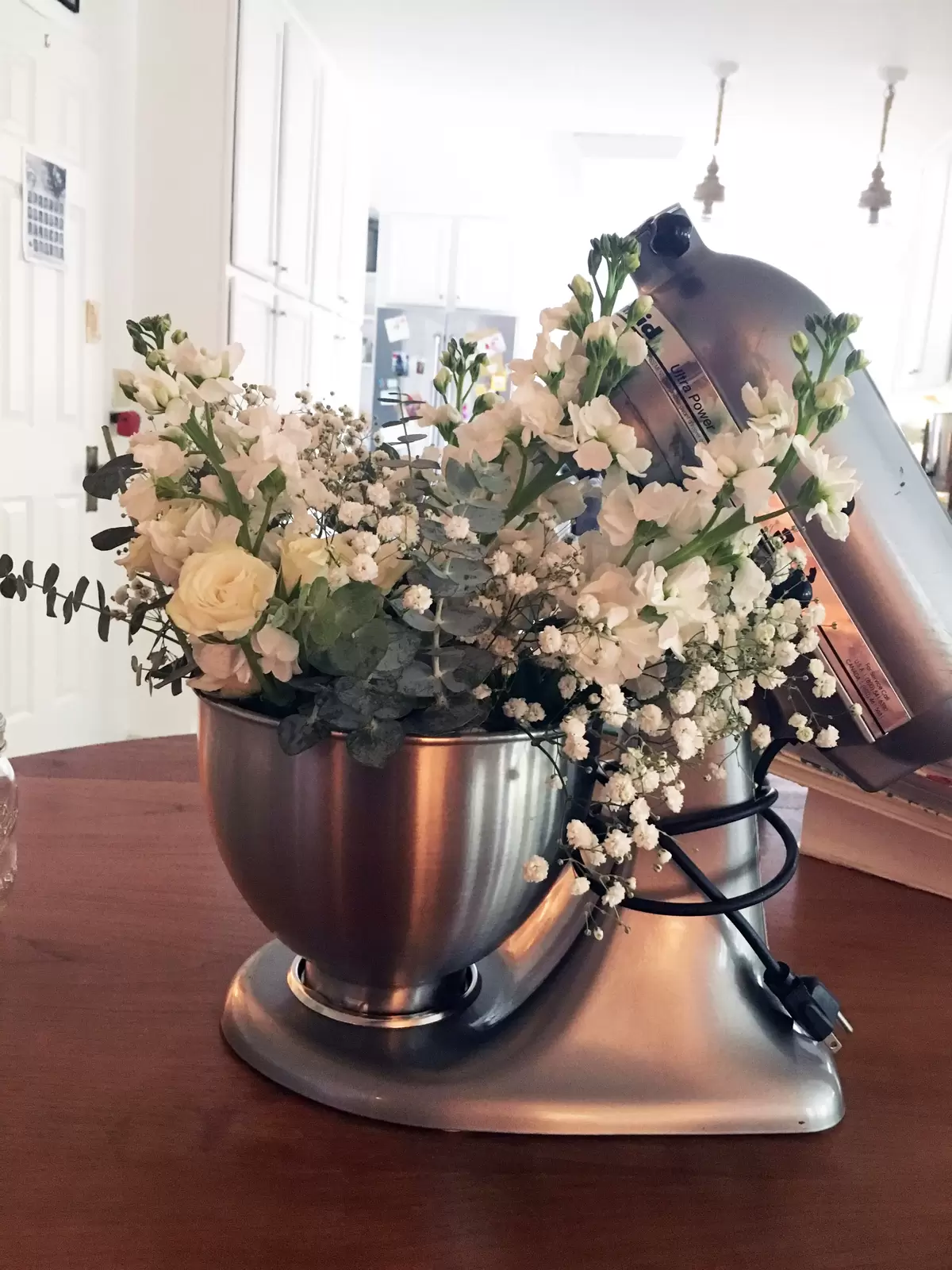 bridal shower flower centerpieces in Kitchenaid mixers