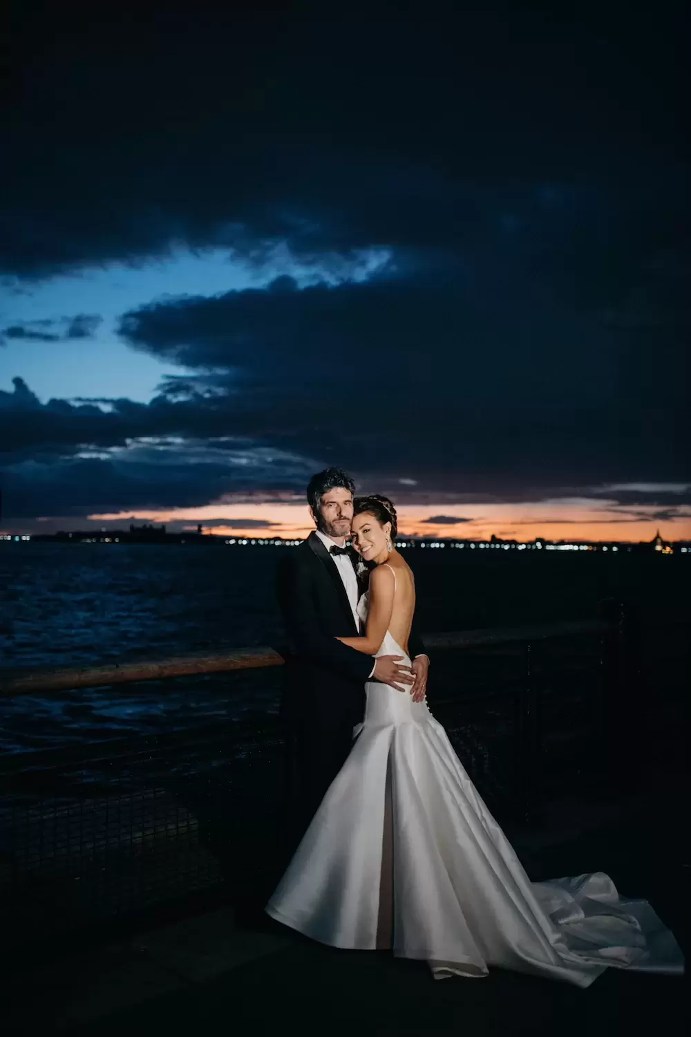 new york bridal photoshoot with bachelor shoreline joint at sunset