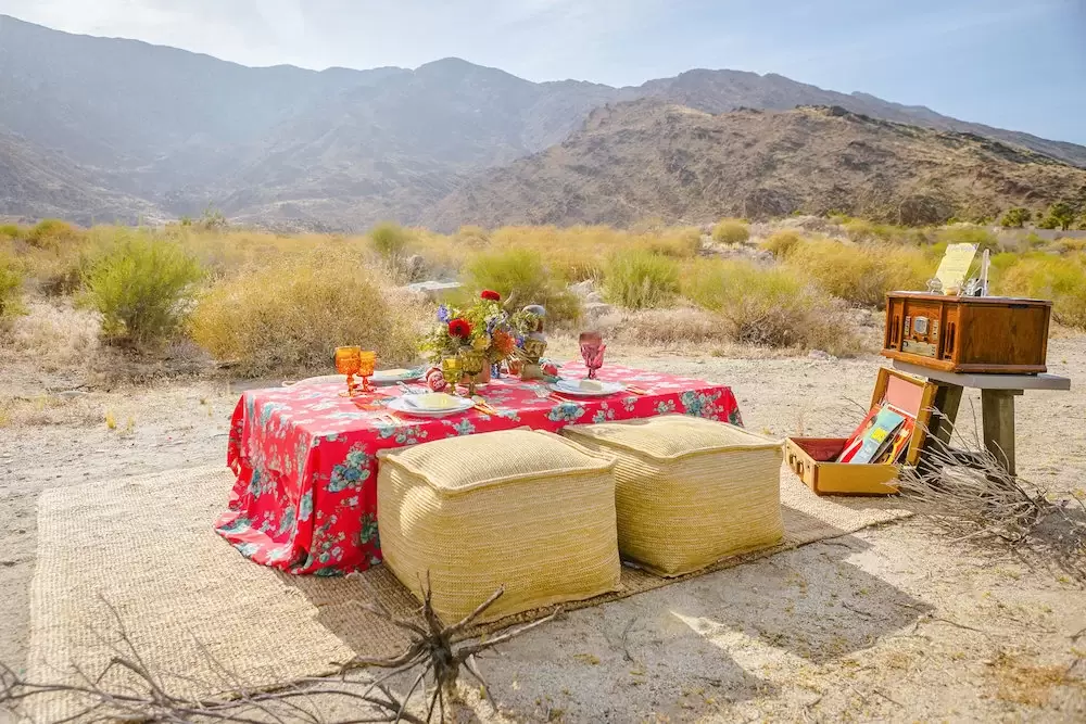 boho dessert wedding red and floral tablescape