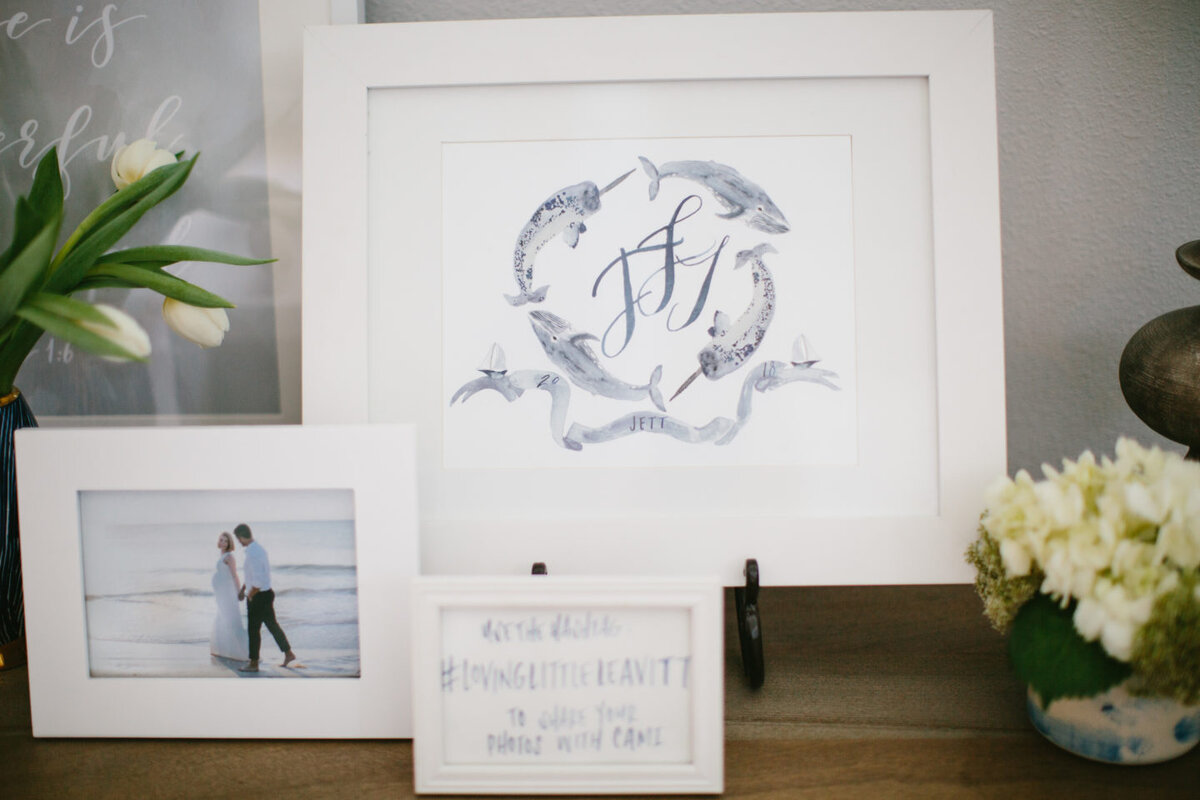 narwhal baby shower watercolor crest