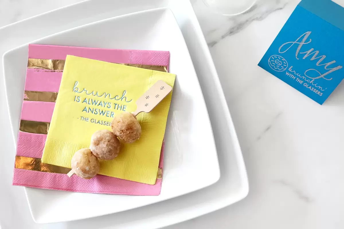 brunch is always the answer cocktail napkin with donut kebobs