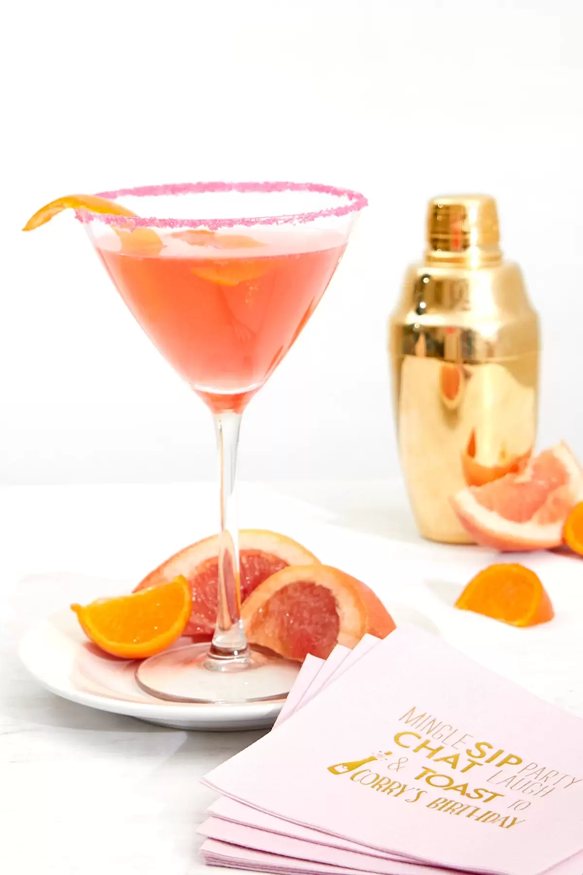 Grapefruit Martini cocktail recipe with cocktail napkin