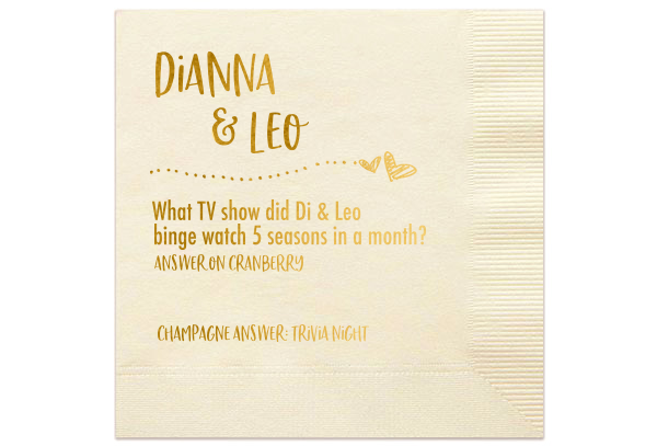 wedding trivia napkins for wedding cocktail hour