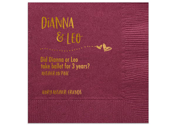 wedding trivia napkins for wedding cocktail hour