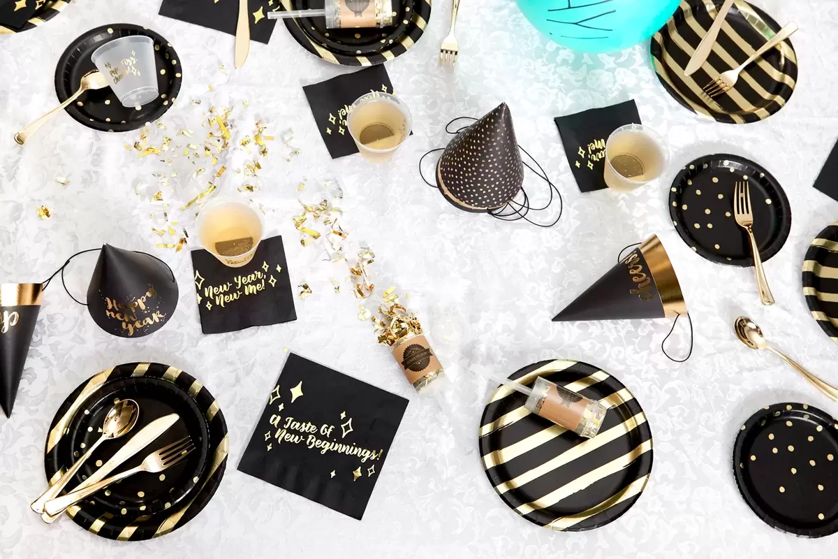 new years party in a box with new years party supplies and decorations