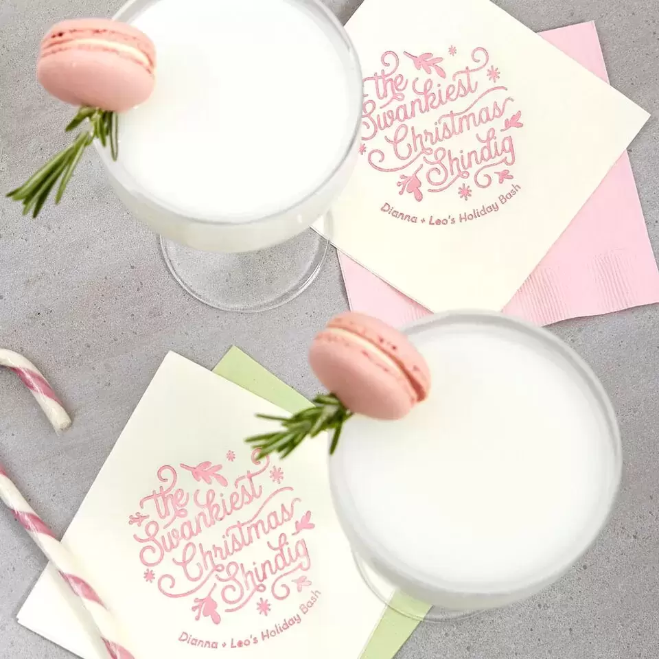personalized "swankiest Christmas shindig" cocktail napkin