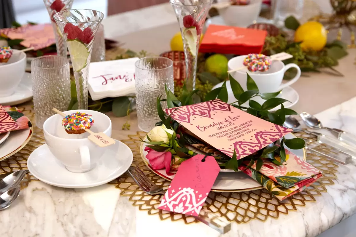 cute bridal shower place setting with bridal shower flower crowns