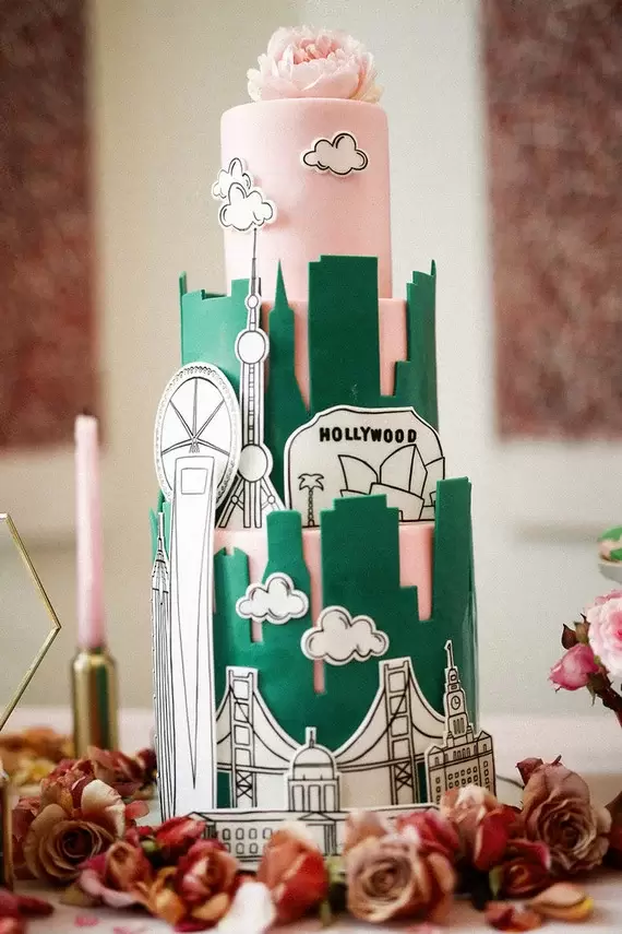 custom travel themed wedding cake