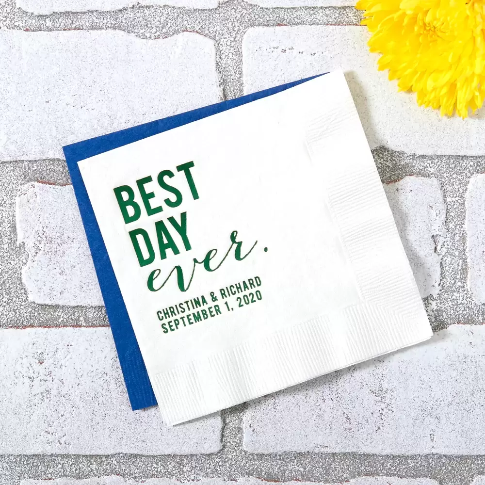 customized Best Day wedding cocktail napkins
