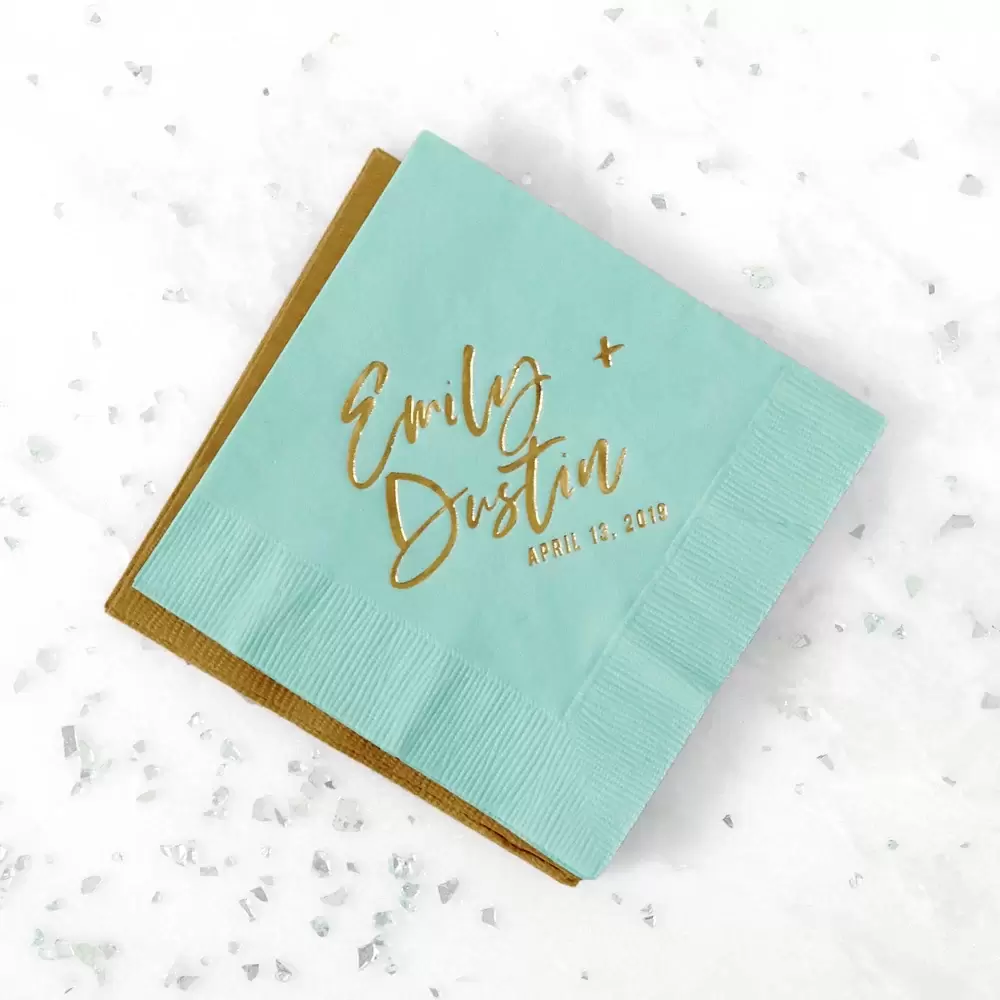 custom Modern Hand Script wedding cocktail napkins