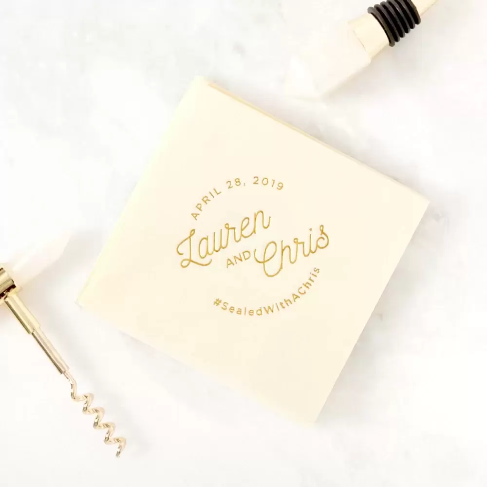 personalized Modern Script wedding cocktail napkins