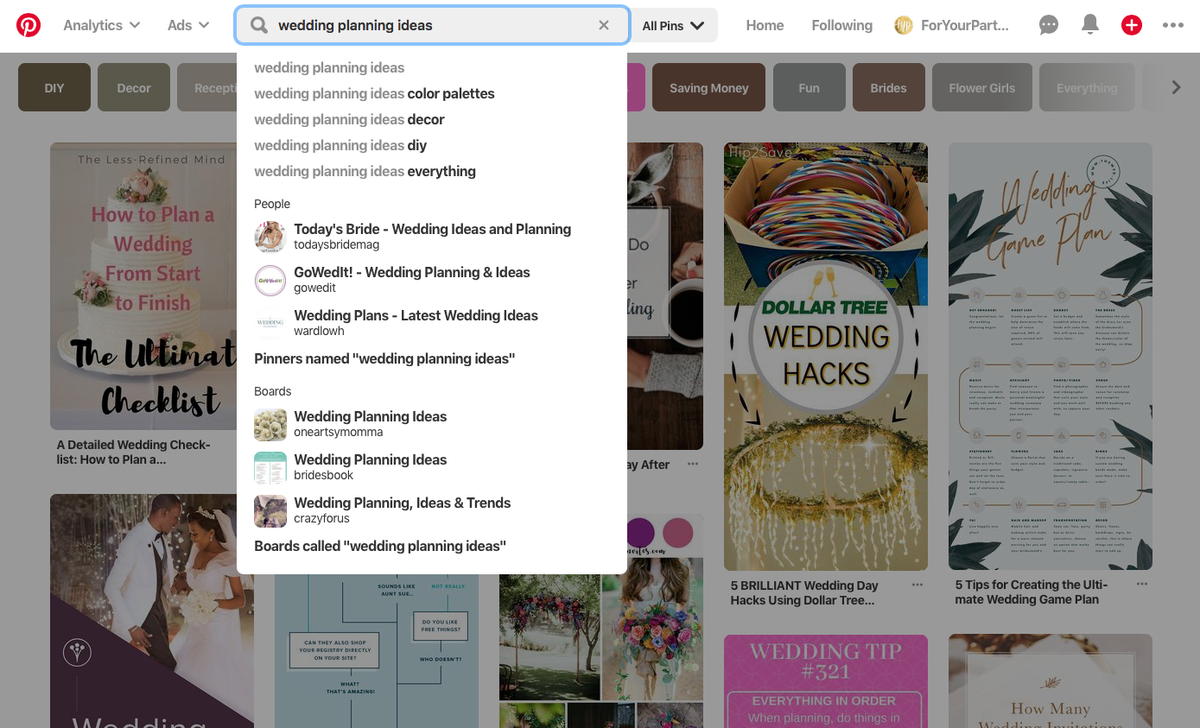 Pinterest wedding planning website