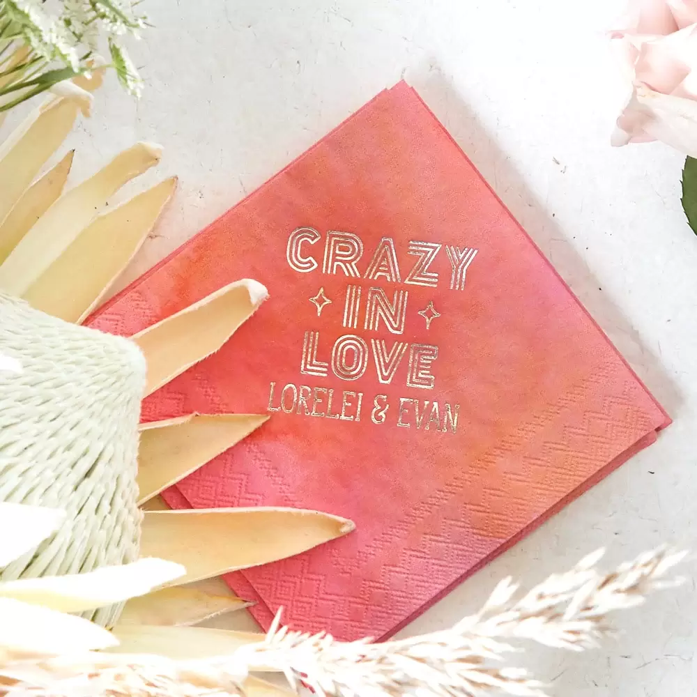 custom designed wedding napkin in bright watercolor tones