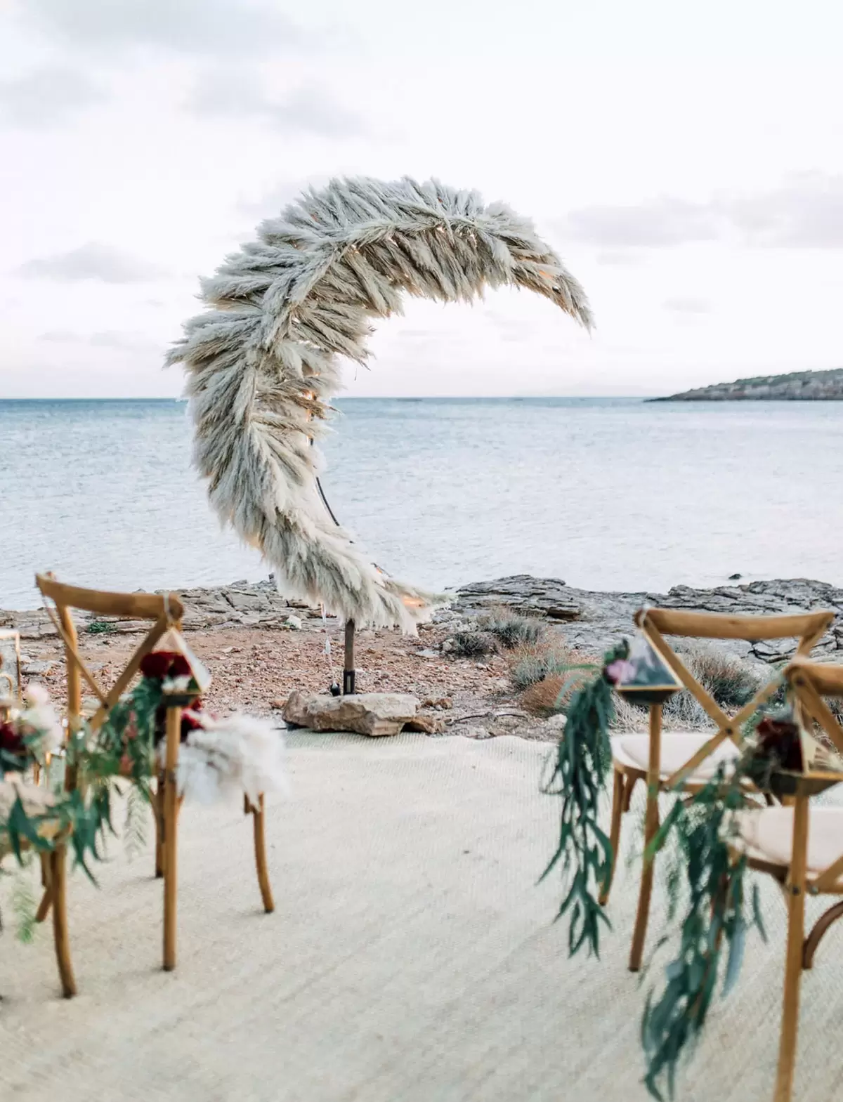 gorgeous pampas grass moon focal point at waterside wedding
