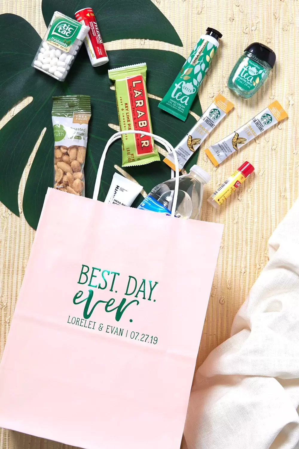 custom designed wedding welcome bag for out of town guests