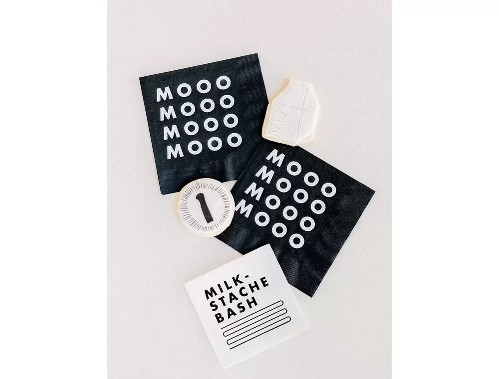 custom designed party accessories for milk themed kids' party