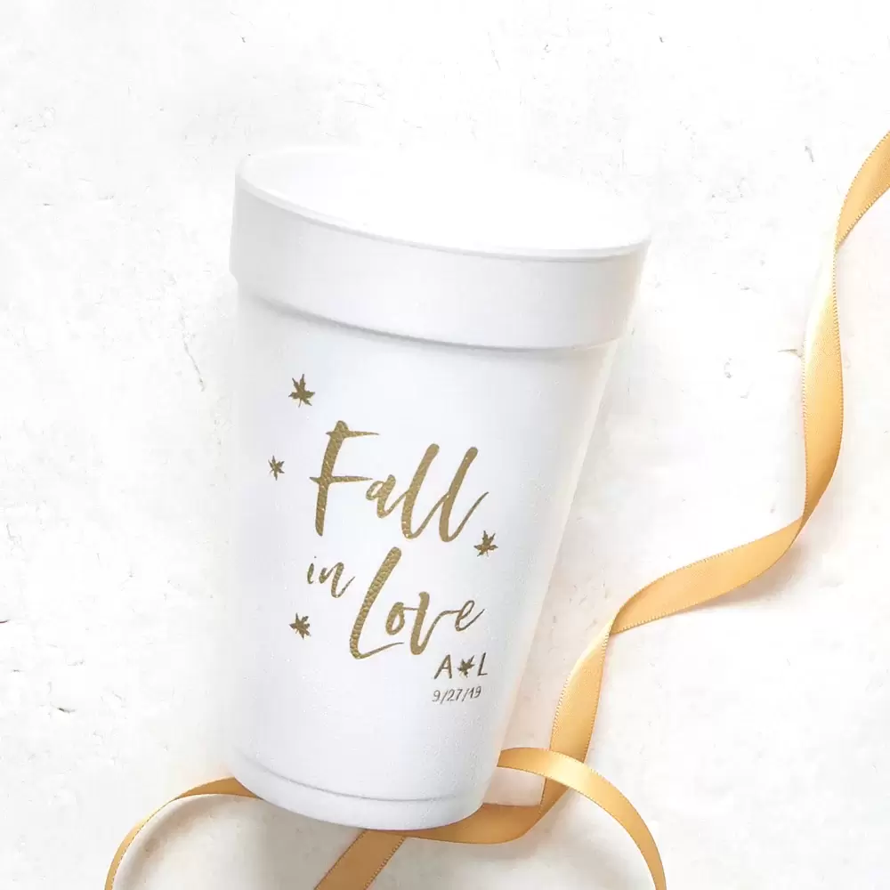 autumn themed "fall in love" personalized foam cup
