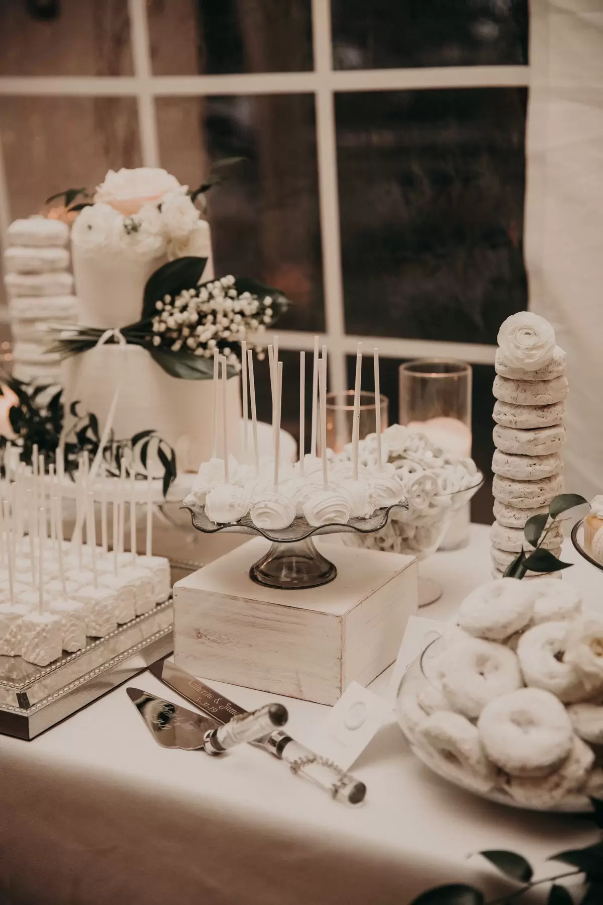 gorgeous all white dessert table at Kate from Prep of Boston's wedding