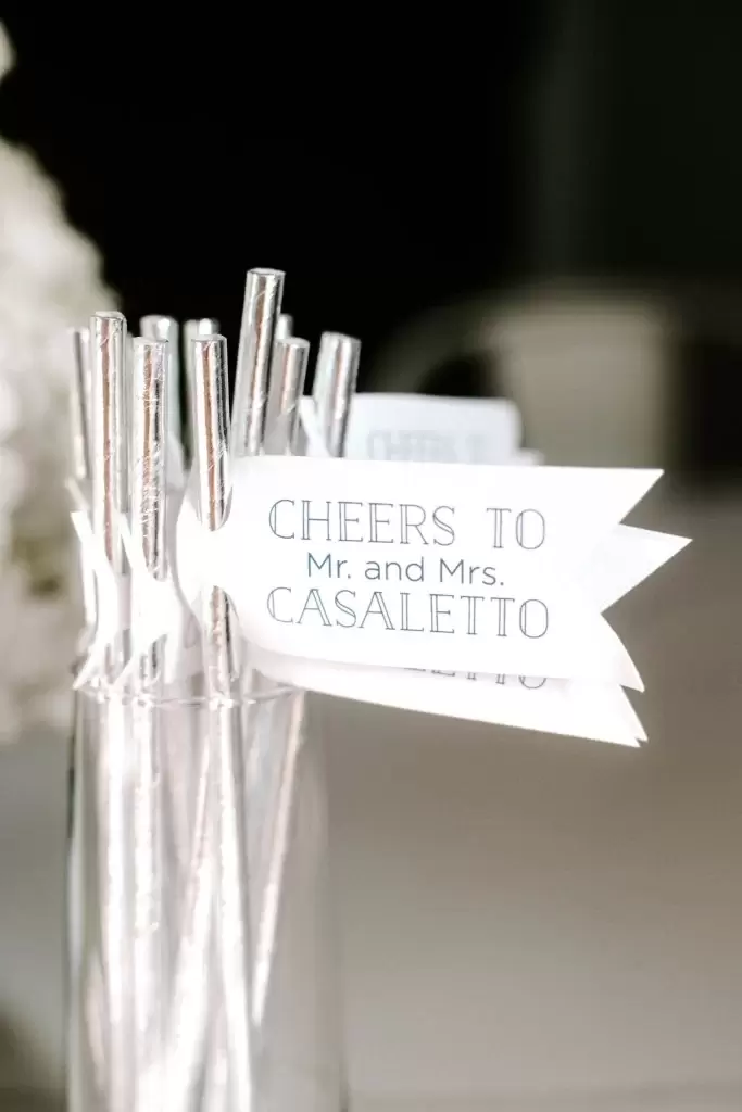 Prep of Boston custom straw tags for mimosas 