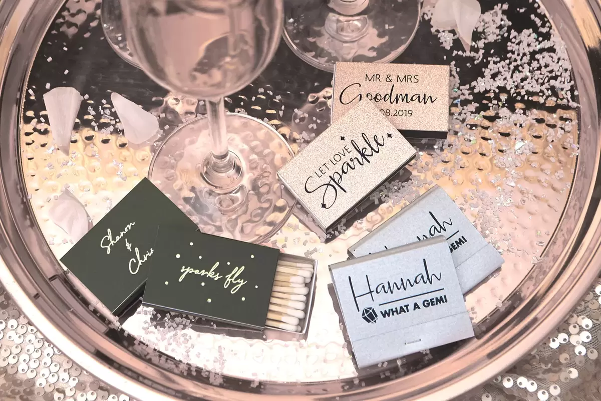 custom designed wedding matches in Geode Glam designs