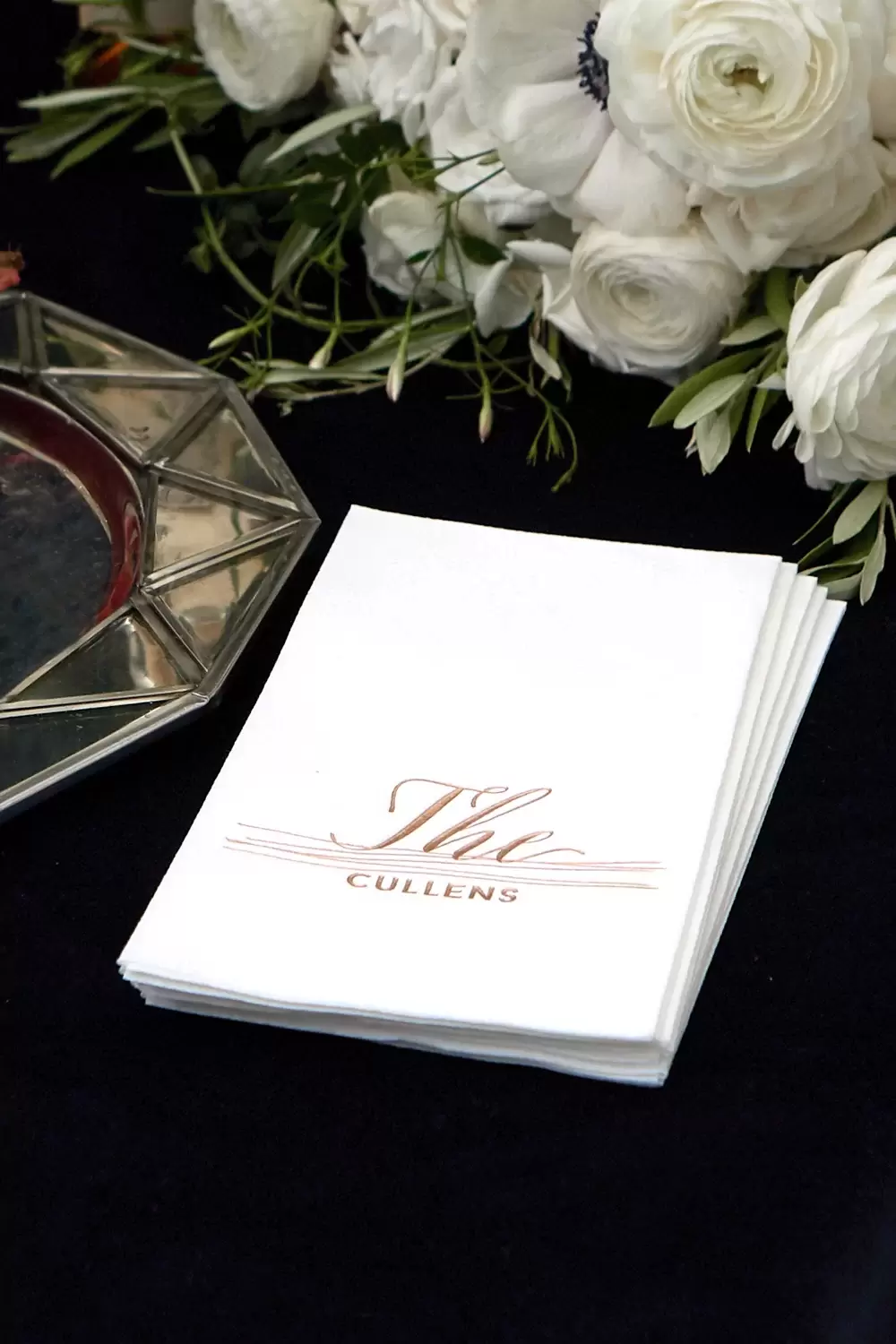 custom designed wedding guests towels for romantic fall wedding