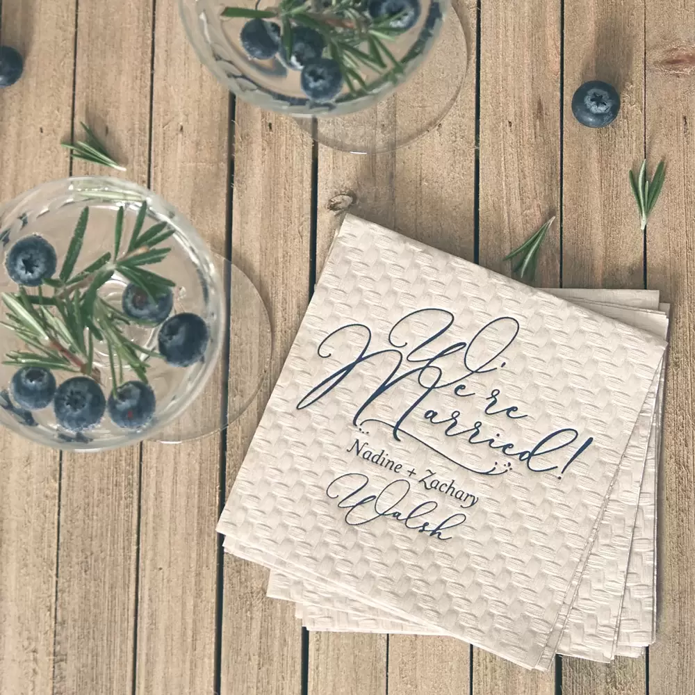 beautiful blue foil stamped basketweave cocktail napkin for your shades of blue wedding