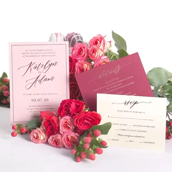 eye catching monochromatic red romantic wedding invitation suites from For Your Party